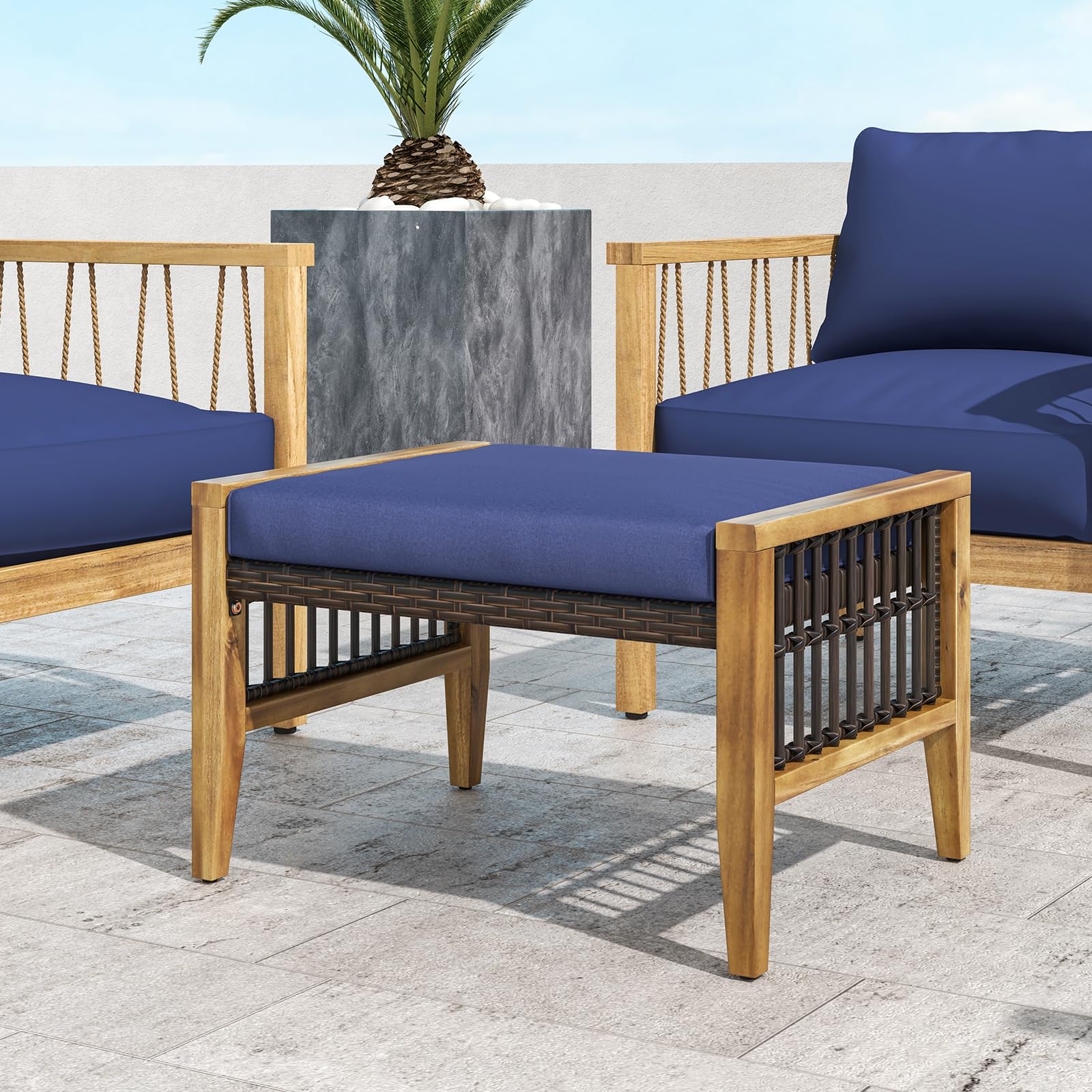 2-Piece Outdoor Patio Ottomans with Removable Cushions