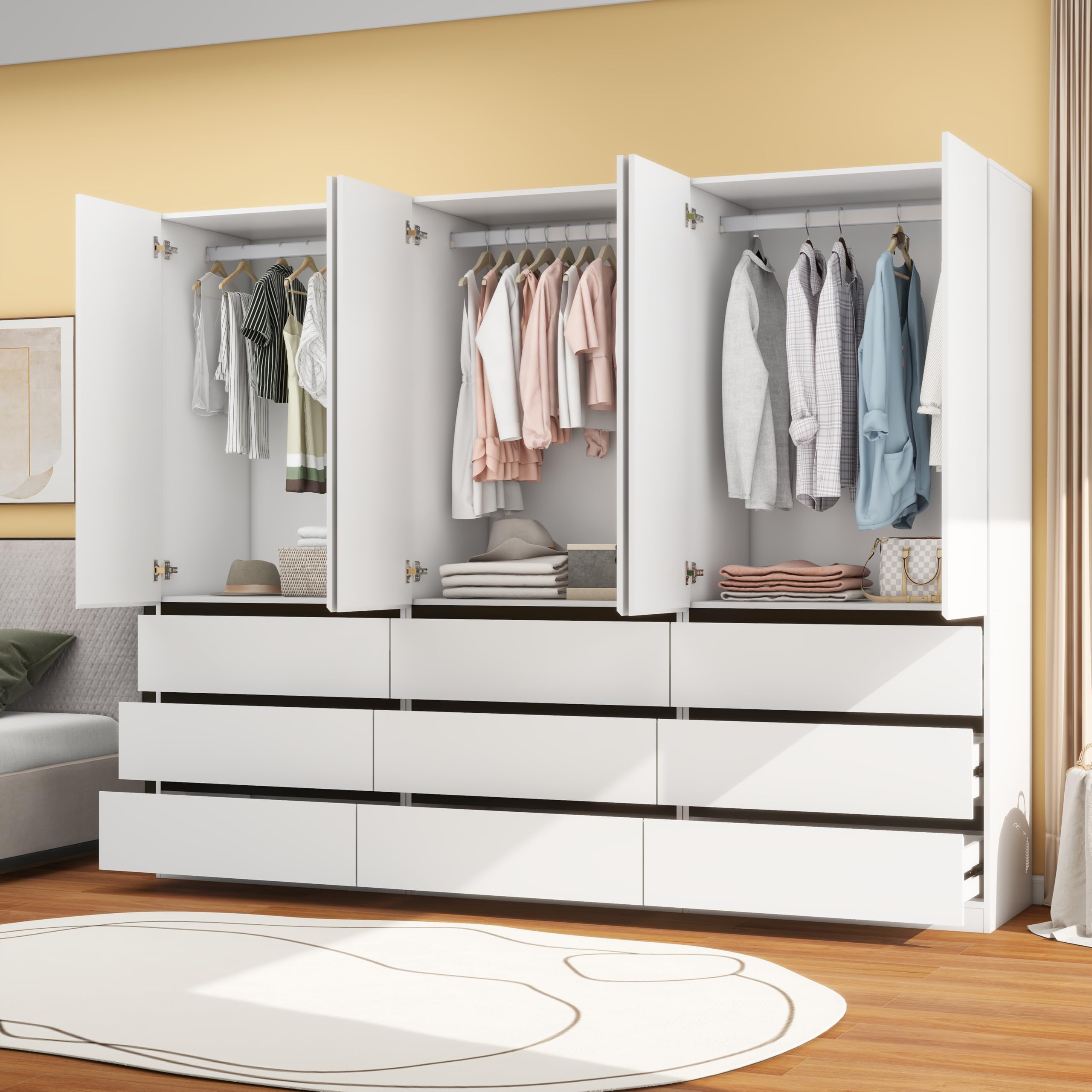 White Armoire Wardrobe with 9 Drawers and 6 Doors