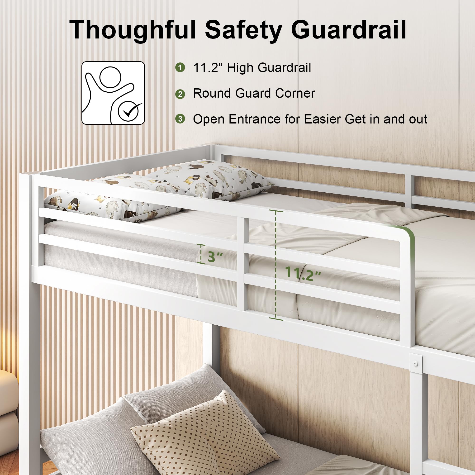 Metal Bunk Bed Twin Over Twin with Ladder and Guardrail