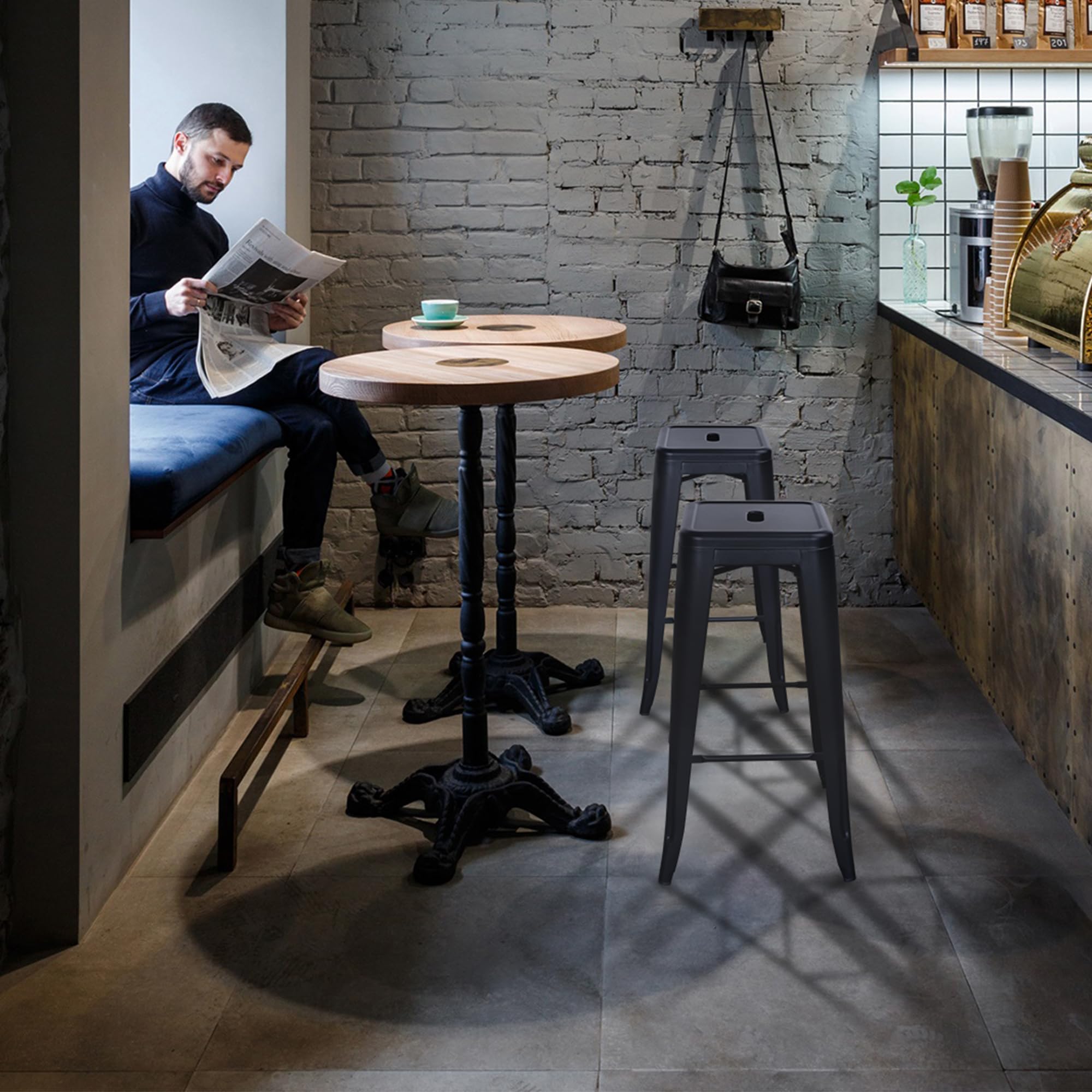 Metal Bar Stools Set of 4 - 30 Inch Backless Stackable