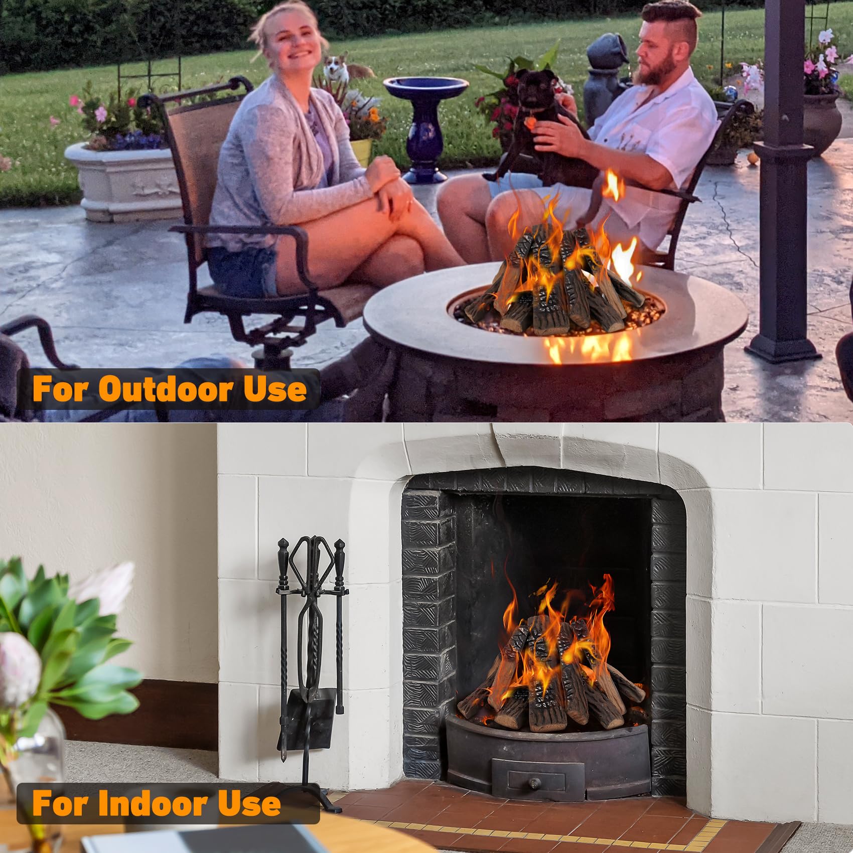 Large Ceramic Gas Fireplace Logs - 10 Piece Set