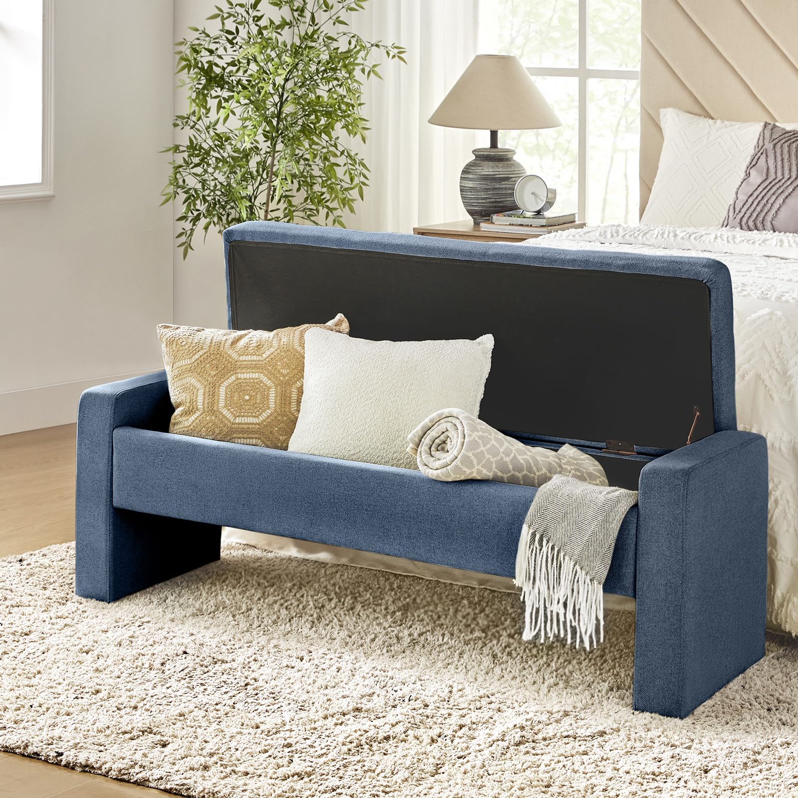 55" Upholstered Storage Bench with Tufted Seat