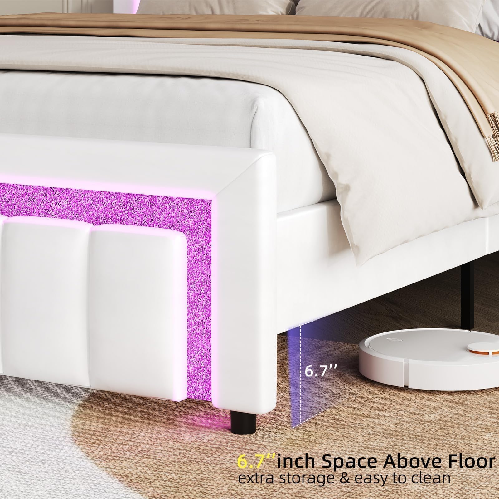 Queen LED Bed Frame with Diamond Tufted Headboard