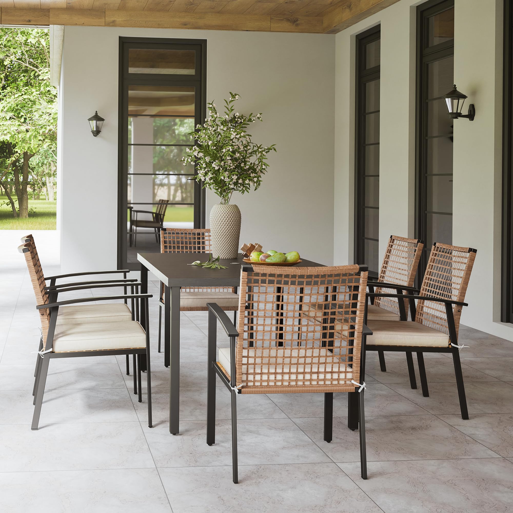 7-Piece Patio Dining Set with Cushioned Chairs and Umbrella Hole Table