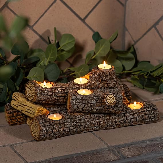 Faux Birch Wood Resin Logs Tea Light Candle Holder