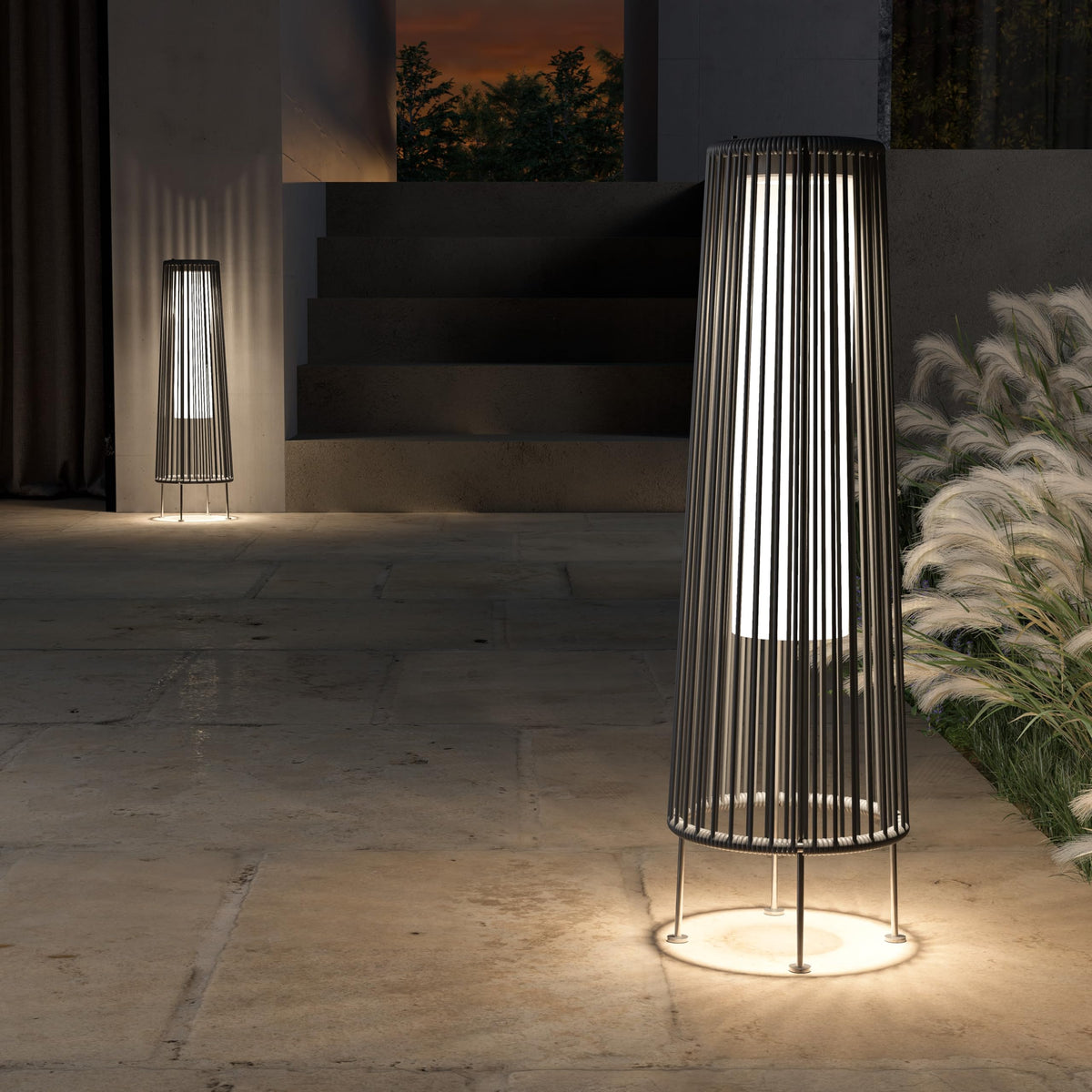 Outdoor Solar Floor Lamp 2-Pack - Wicker Waterproof Patio Light
