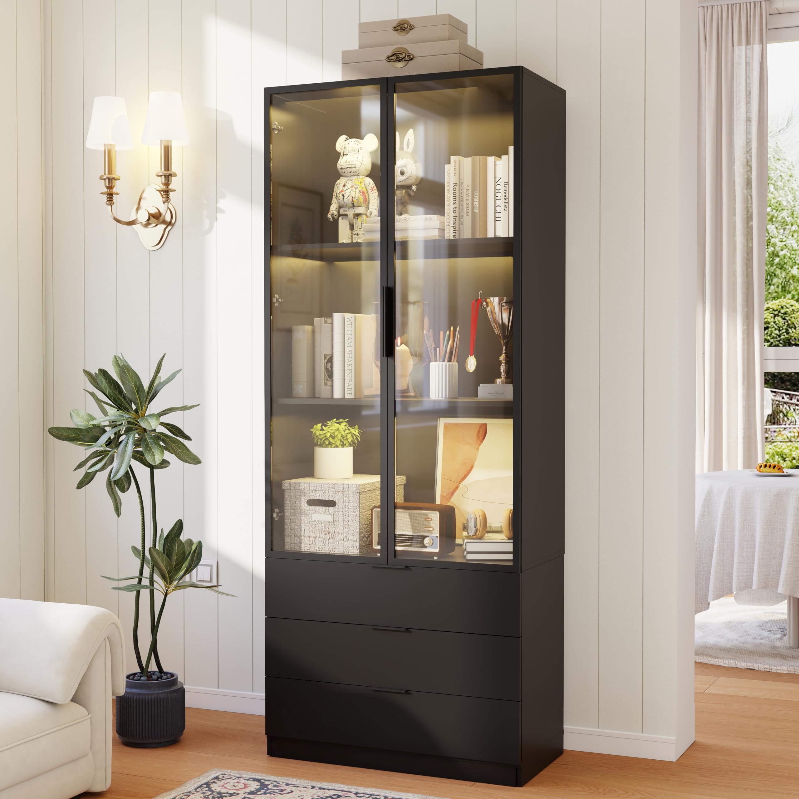 Display Cabinet with Glass Doors and LED Lights