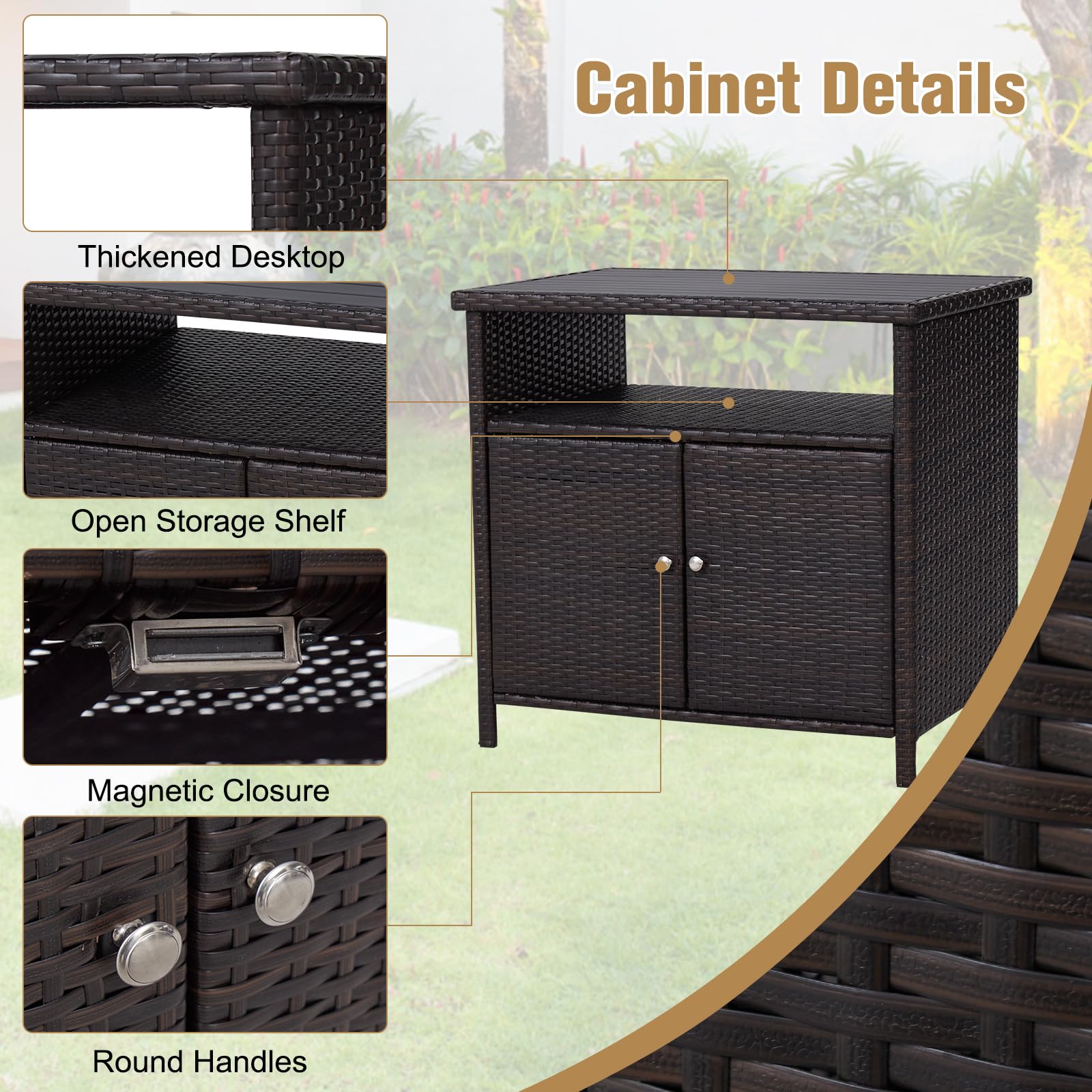 Outdoor Wicker Storage Cabinet with Doors