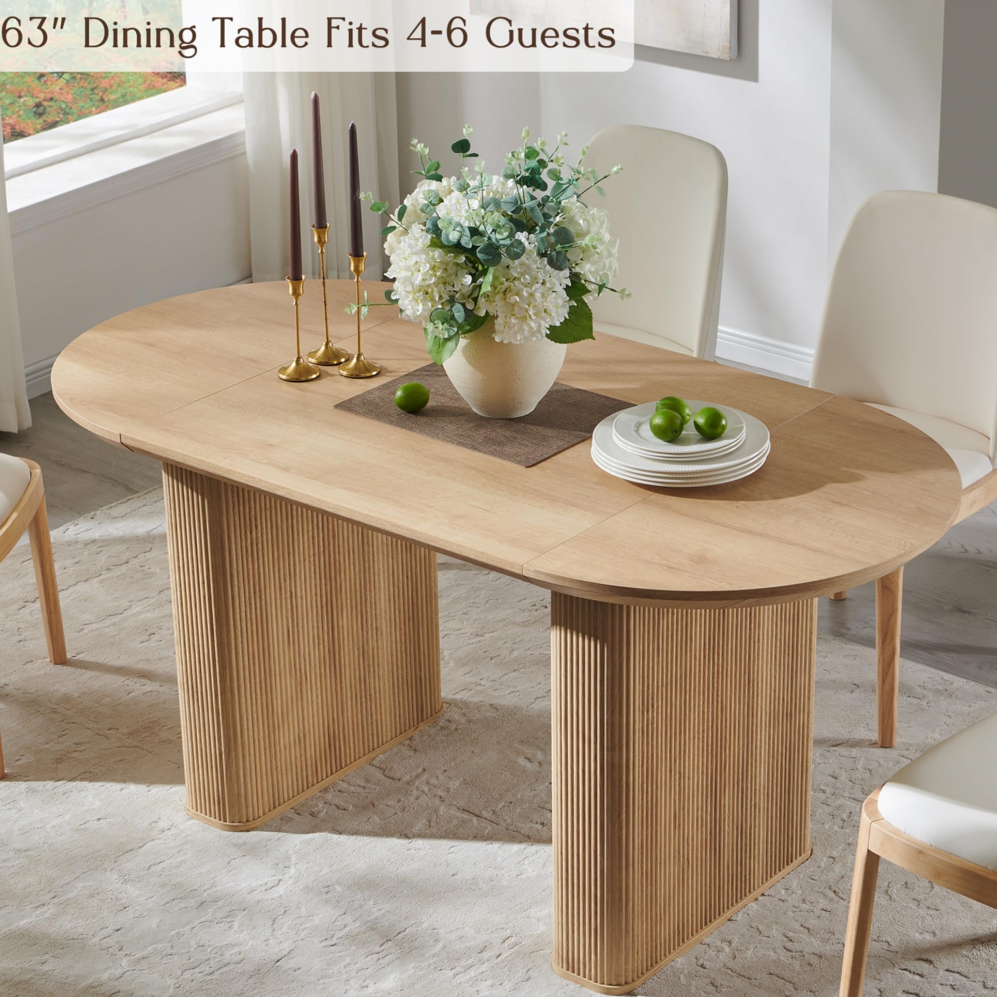 63" Fluted Oval Dining Table for 4-6
