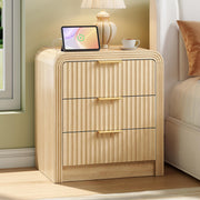 Fluted Nightstand with Charging Station and 3 Drawers