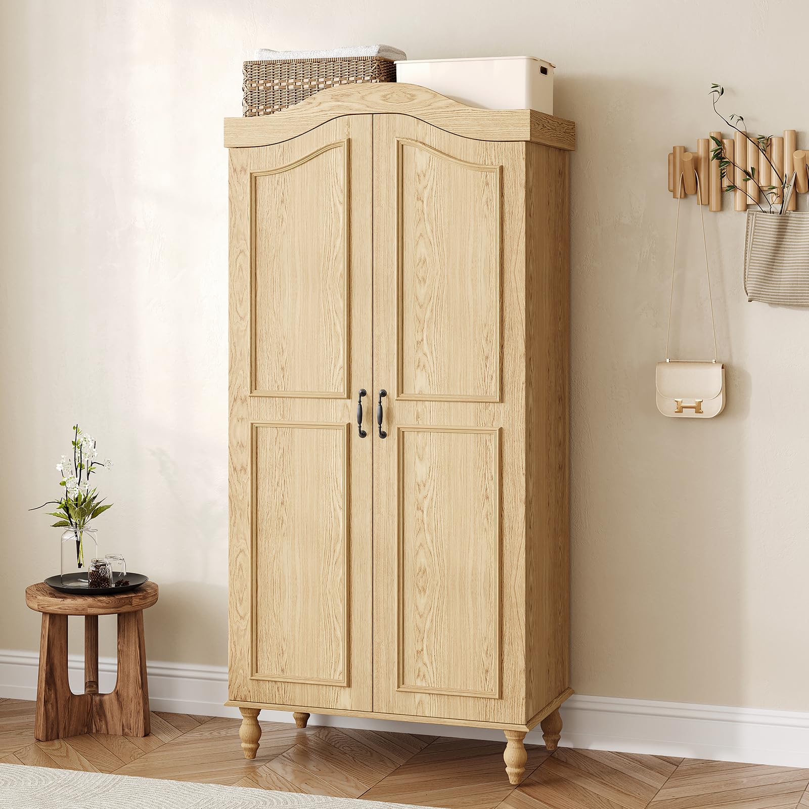 Arched Armoire Wardrobe Closet with 2 Doors and Hanging Rod