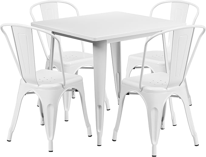 31.5" Square Metal Indoor-Outdoor Dining Table Set with 4 Chairs