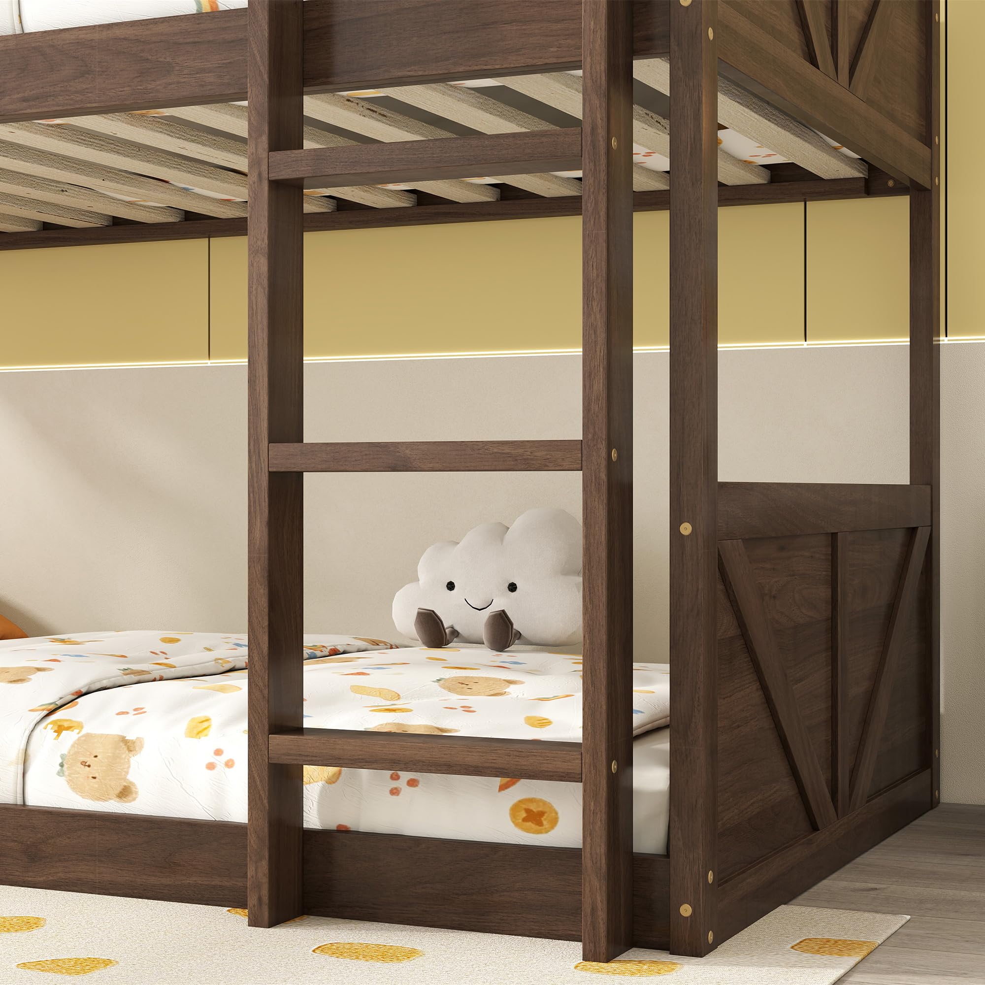 Twin Over Twin Bunk Bed with Panelled Headboard - Antique Oak
