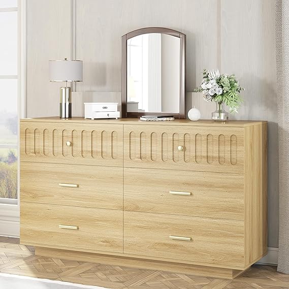 Farmhouse 6 Drawer Dresser with Fluted Design