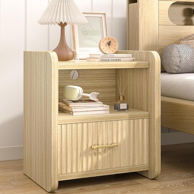 Night Stand with Charging Station and Drawer Storage