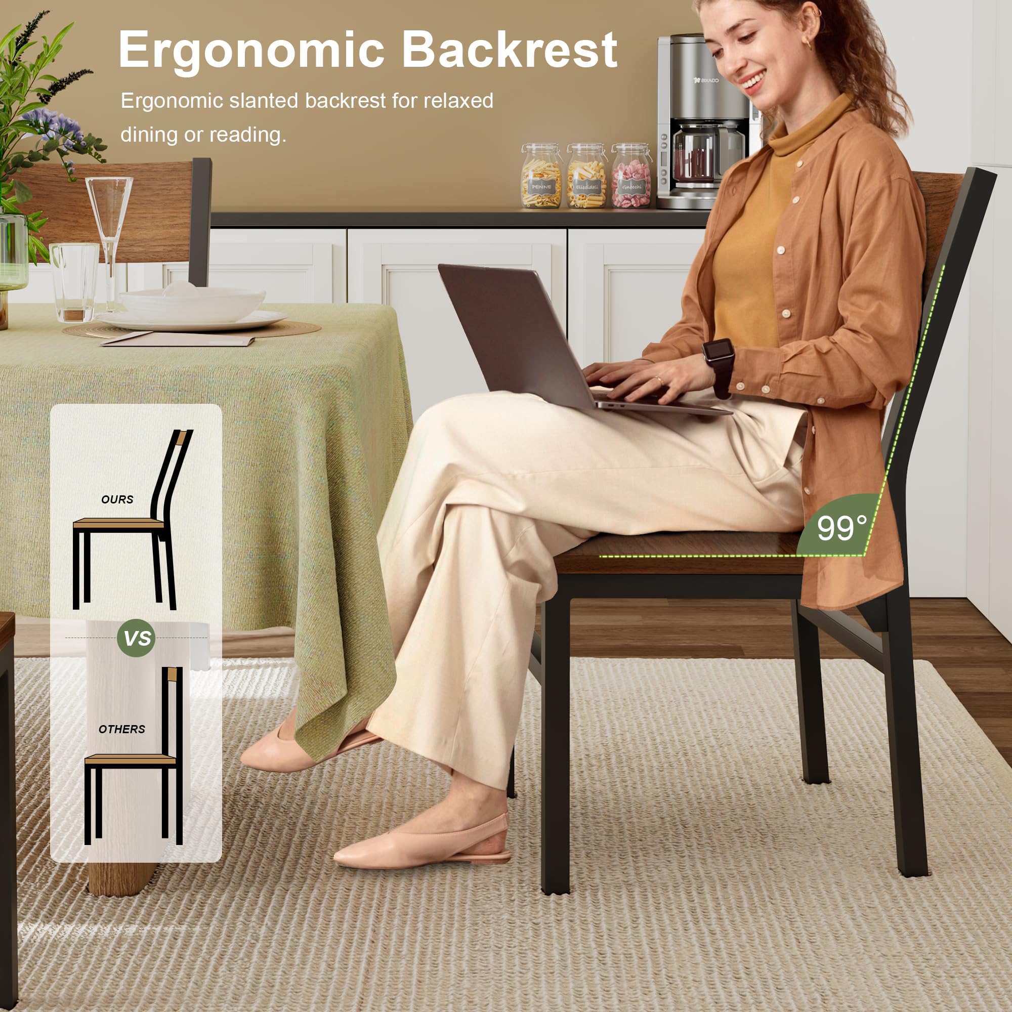 Dining Chairs Set of 6 with Ergonomic Backrest