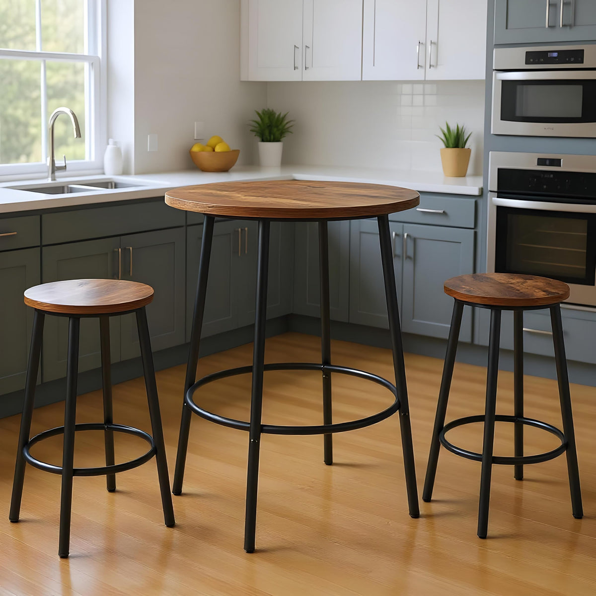 Round Pub Dining Set 3 Piece with Counter Height Bar Stools