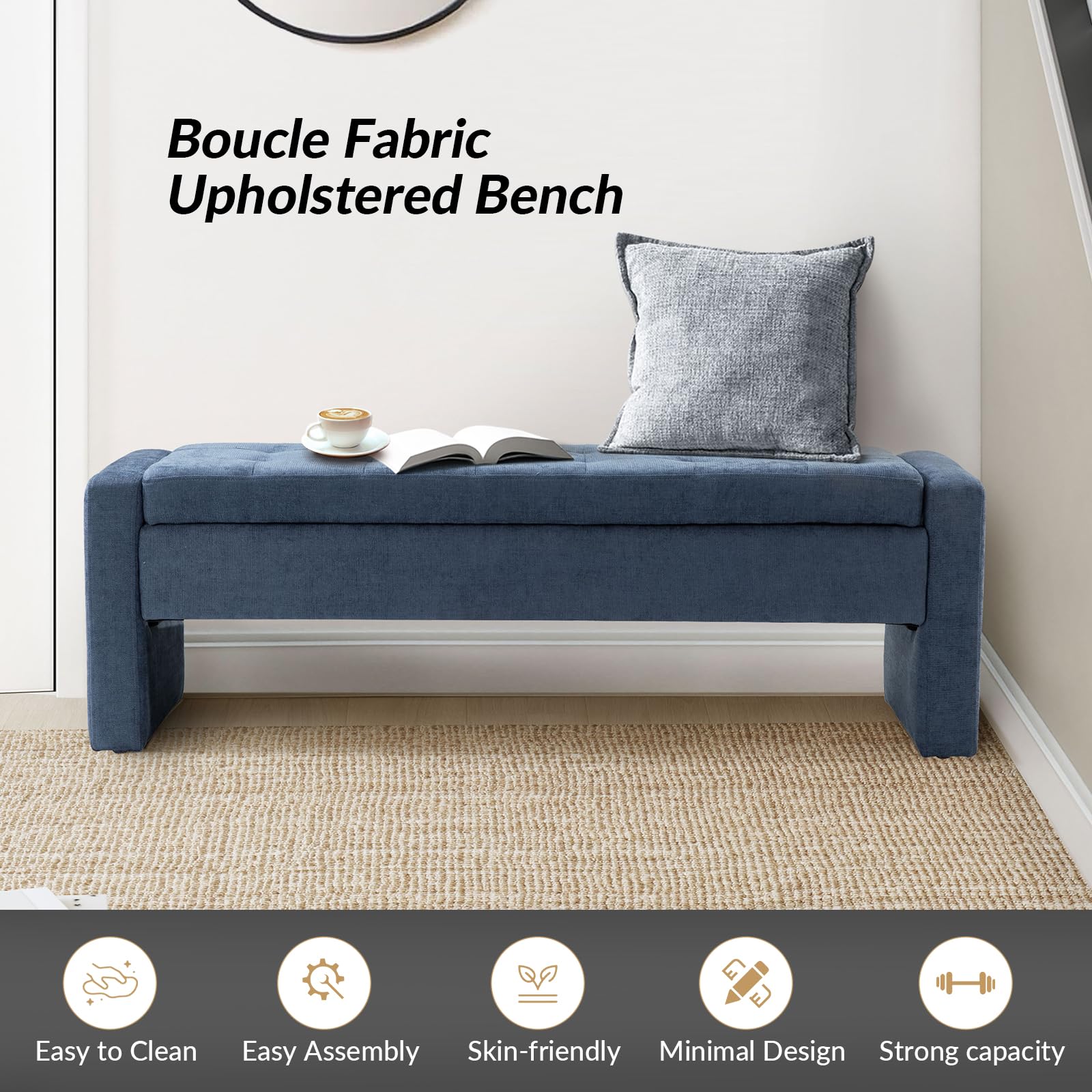 55" Upholstered Storage Bench with Tufted Seat