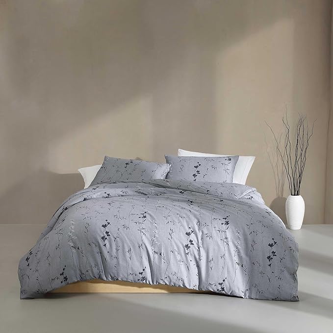 King Cotton Sateen Comforter Set with Shams - Wildflower Dusk Grey