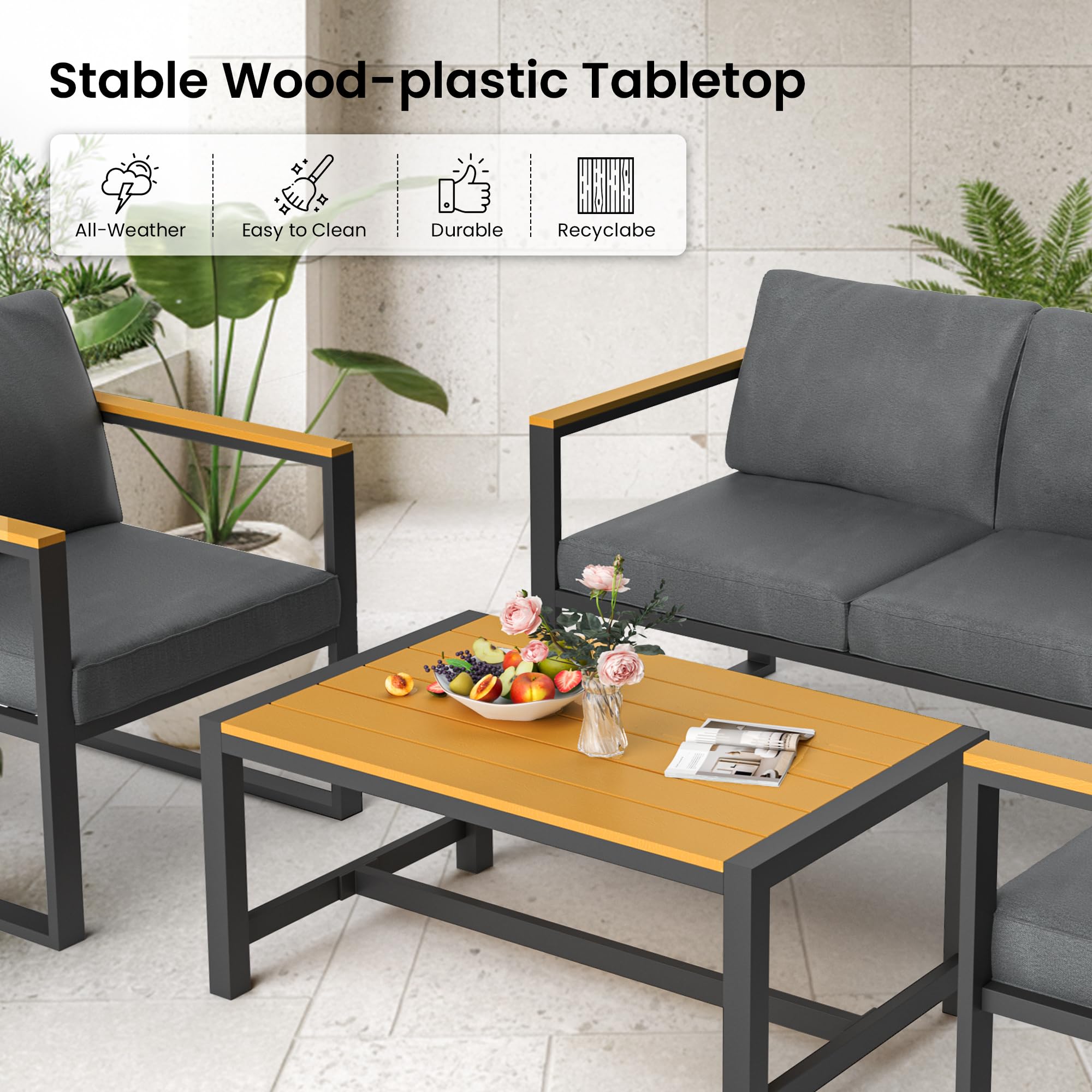 4-Piece Outdoor Patio Conversation Set with Coffee Table