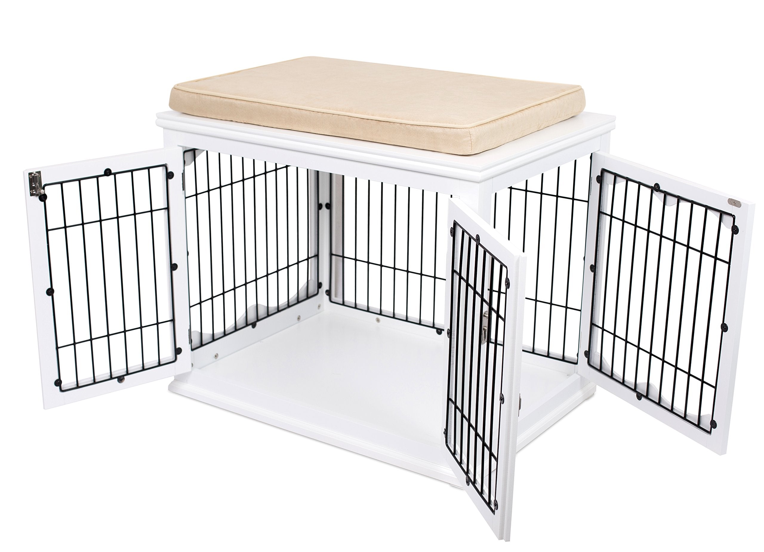 Decorative Dog Kennel with Pet Bed - Double Door Indoor Crate