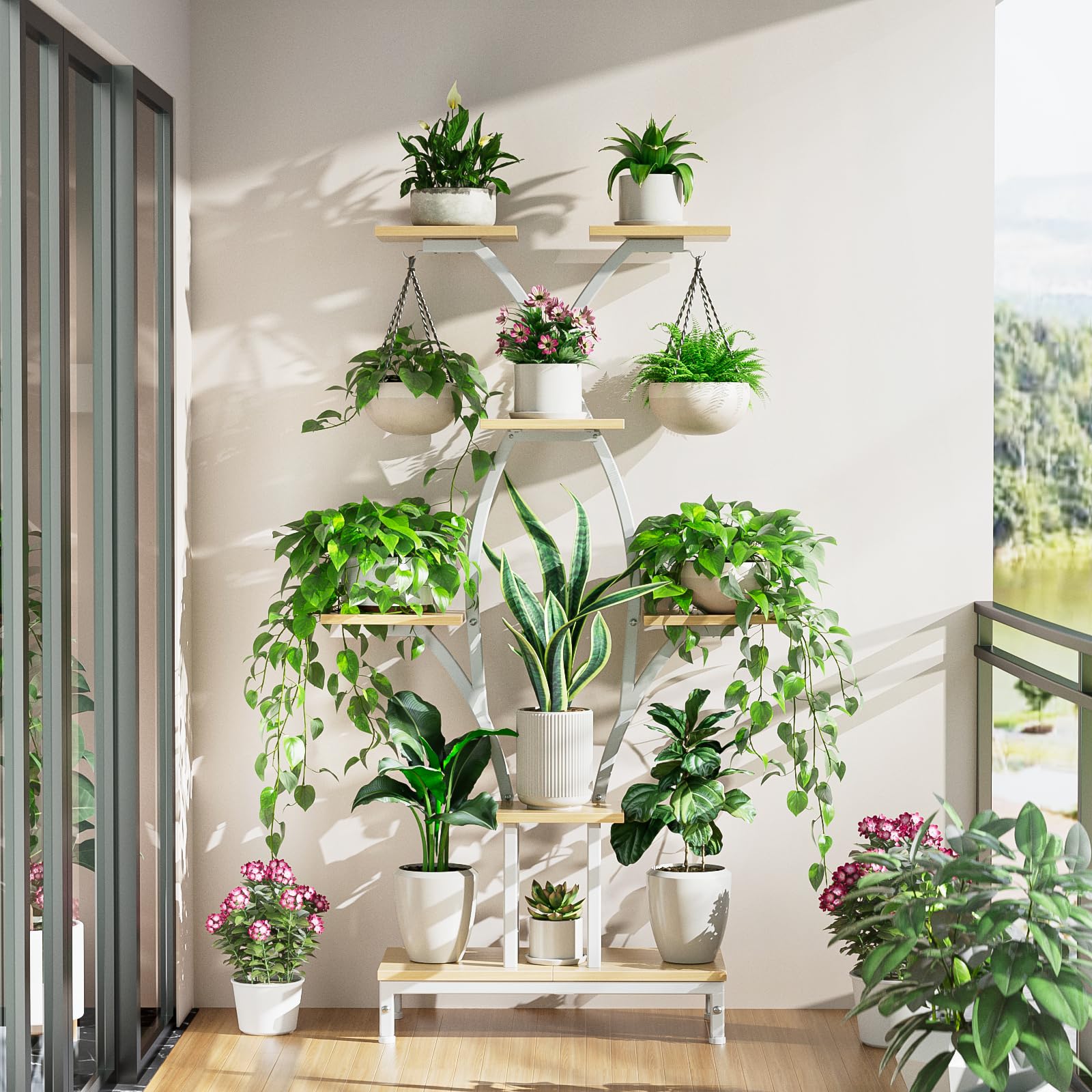 7-Tiered Metal Corner Plant Stand with Grow Lights