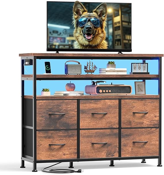 TV Stand with LED Lights and Charging Station
