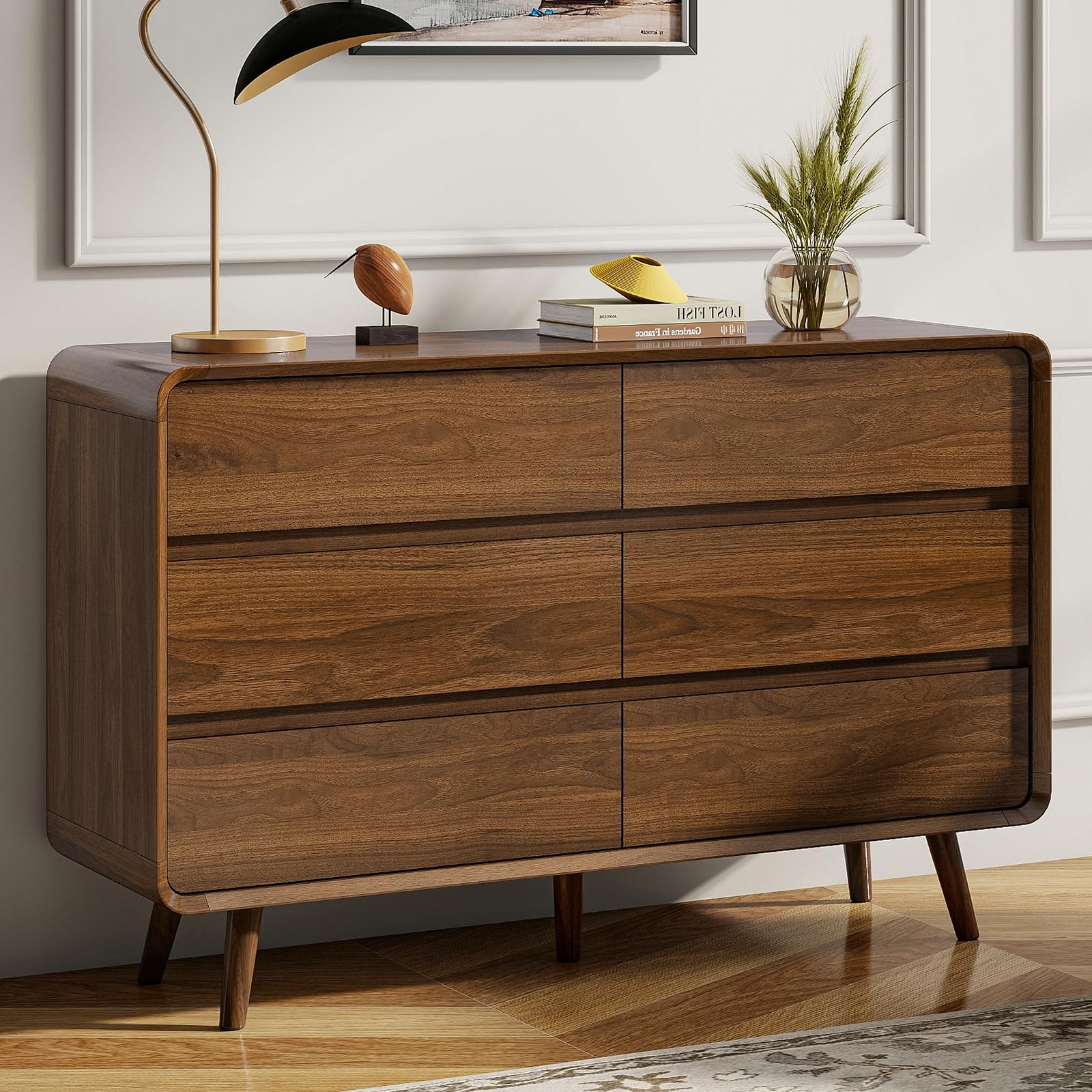 6 Drawer Dresser Mid Century Modern Wood Storage