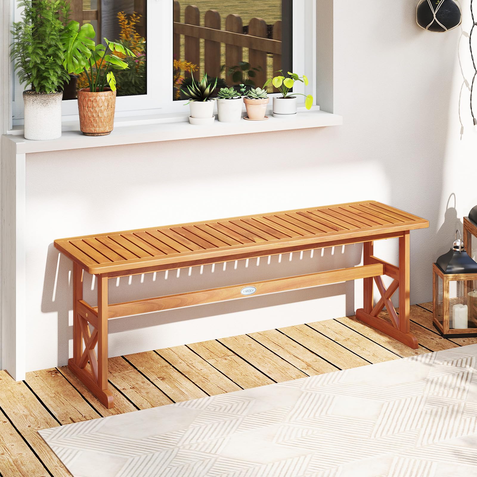 Acacia Wood Outdoor Bench Backless Patio Dining Seat