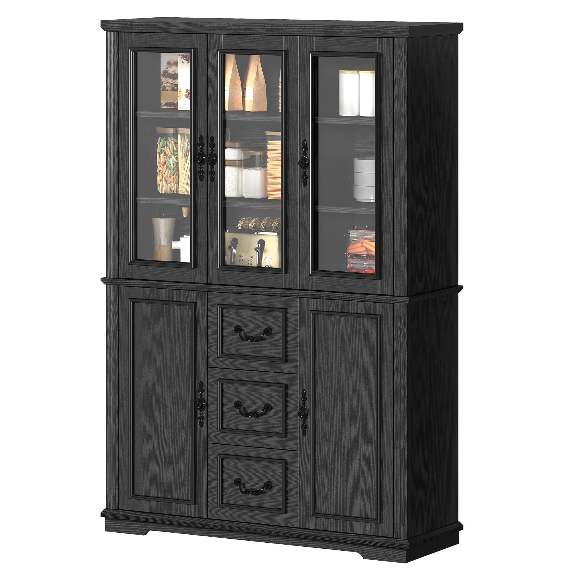 72" Tall Kitchen Pantry Cabinet with Glass Doors