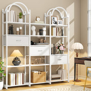 83.5" Tall Arched Bookshelf with 3 Drawers and 13 Storage Shelves