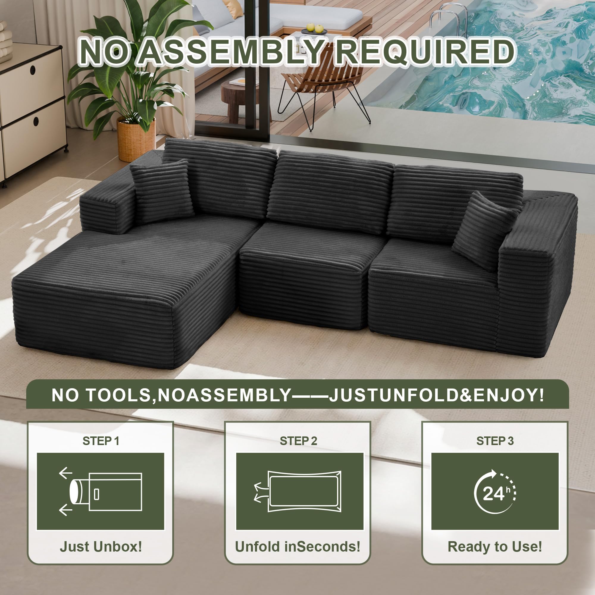 104" L-Shape Modular Sectional Sofa with Chaise