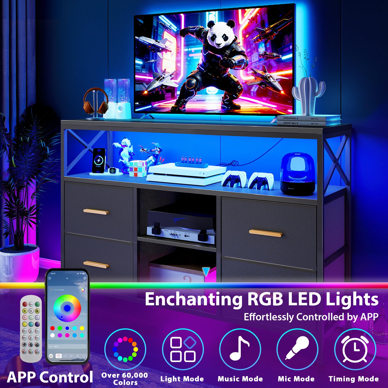 LED TV Stand with RGB Lighting and Storage