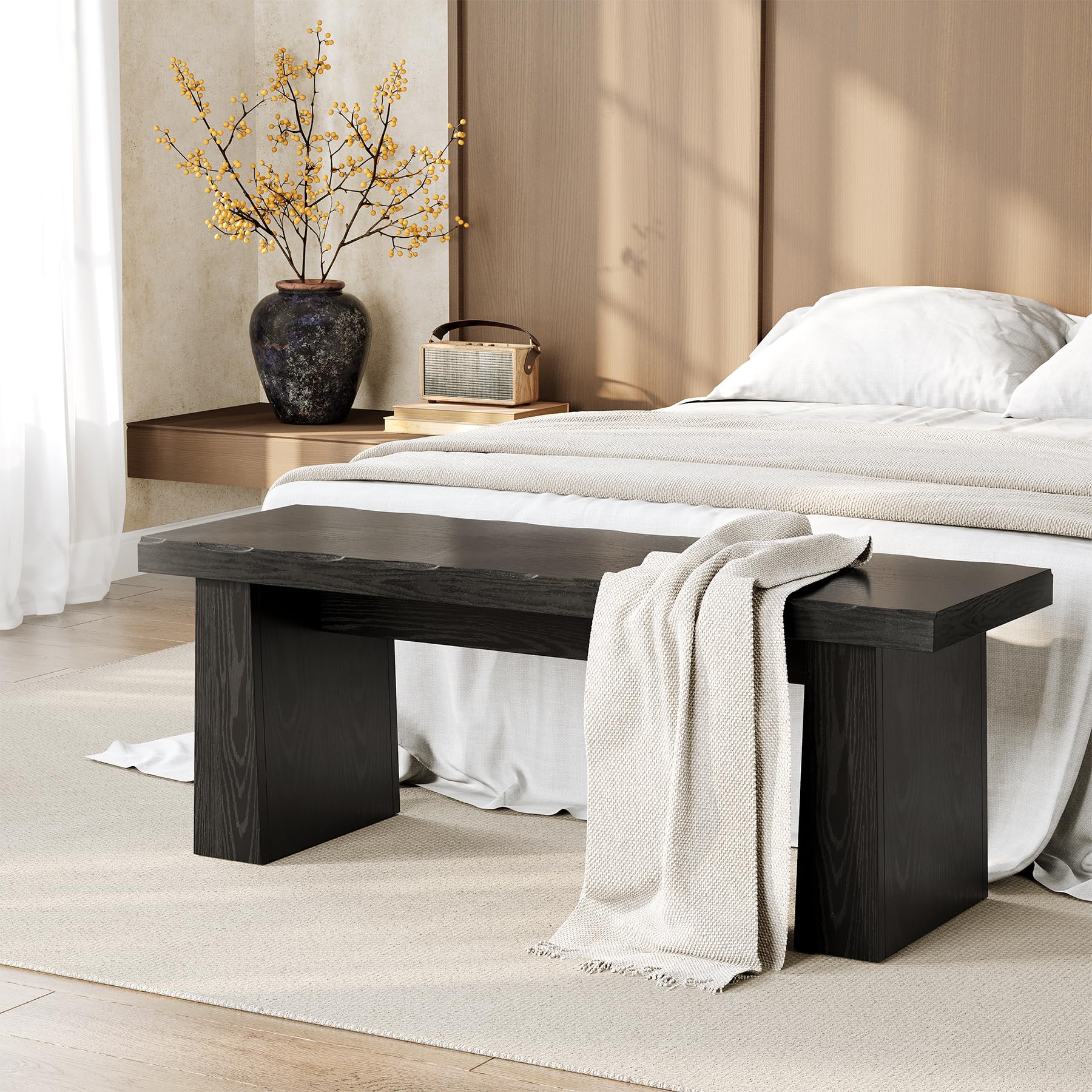 47-Inch Wooden Entryway Bench with Sturdy Frame