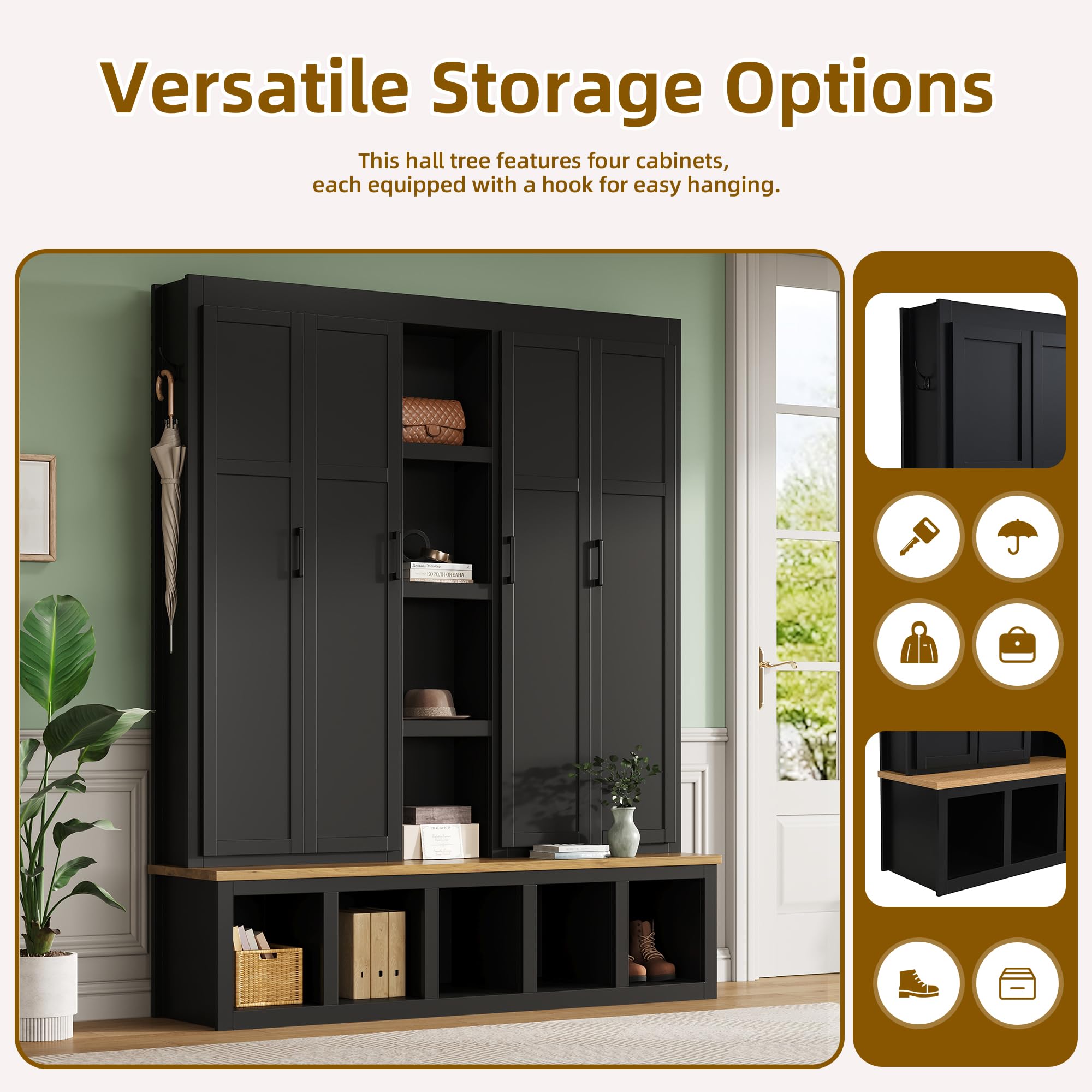 4-in-1 Entryway Hall Tree with Bench and Storage