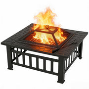 32 Inch Outdoor Fire Pit with Grill Wood Burning Square Metal