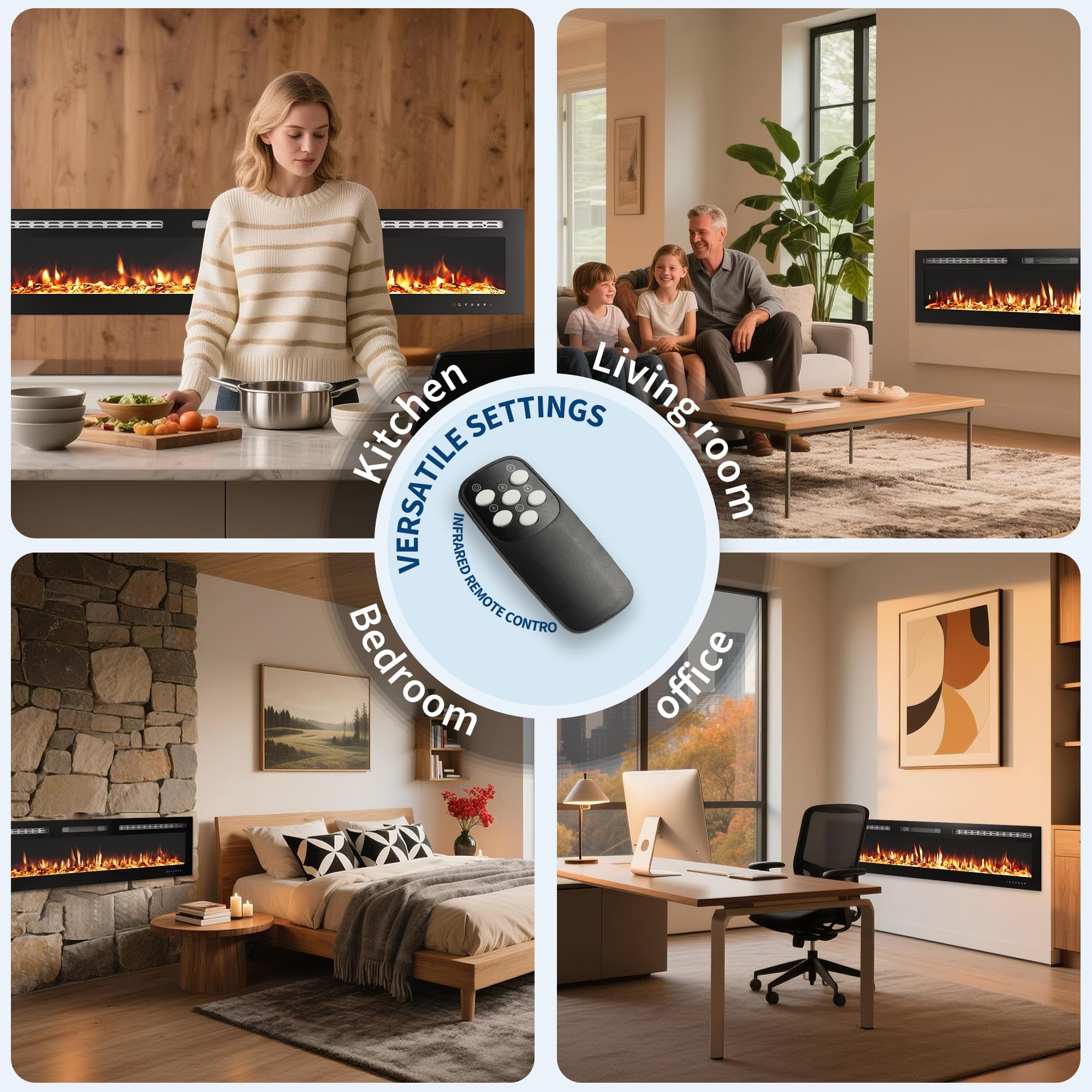 50" Wall Mount Electric Fireplace with Remote