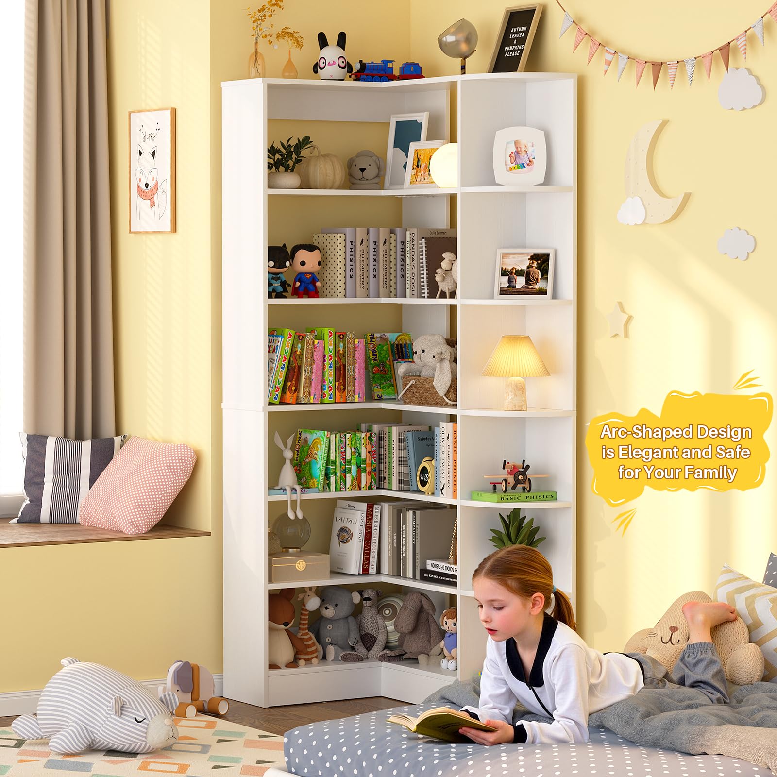 7-Tier Corner Bookshelf with Baffle