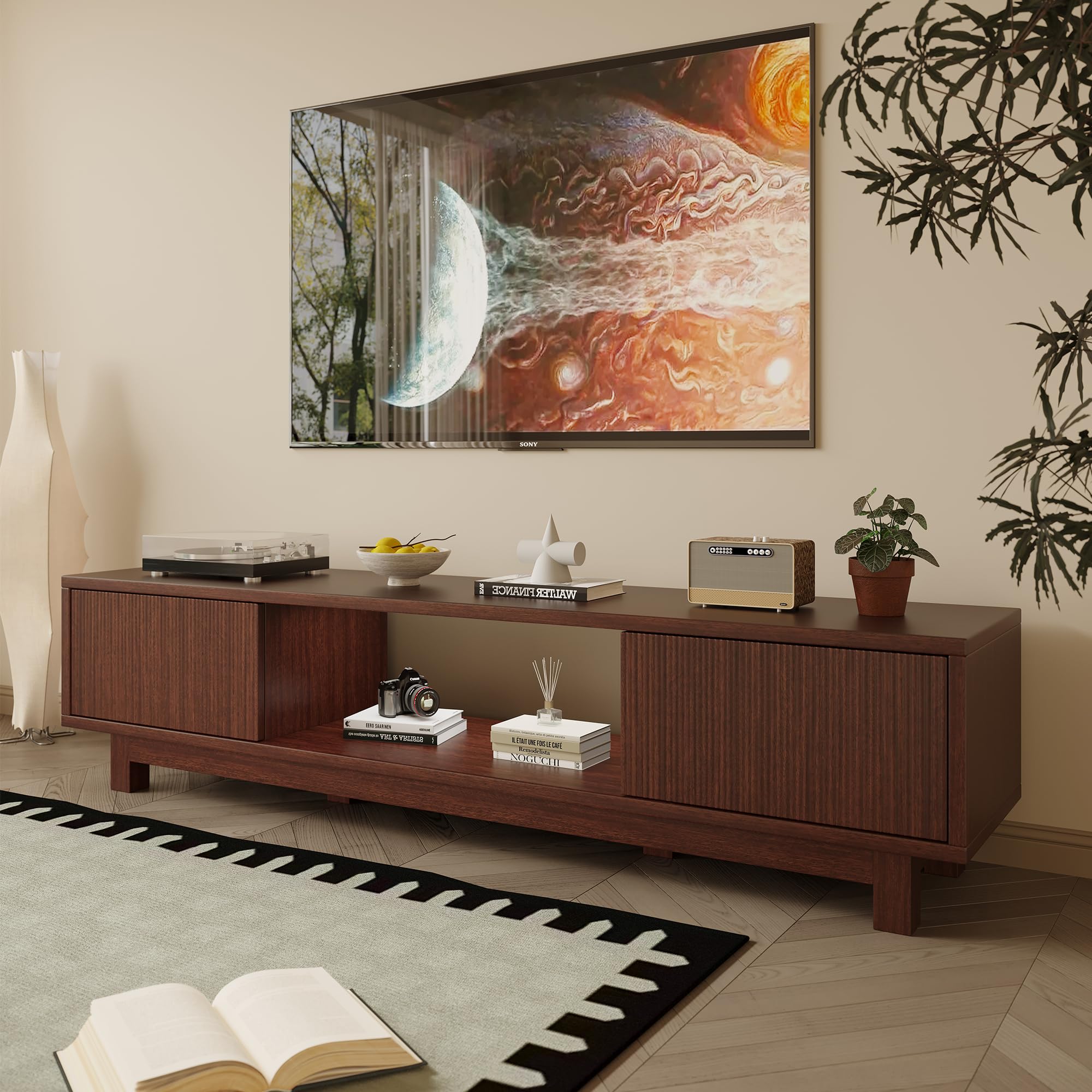 70" TV Stand with Storage and Open Shelves