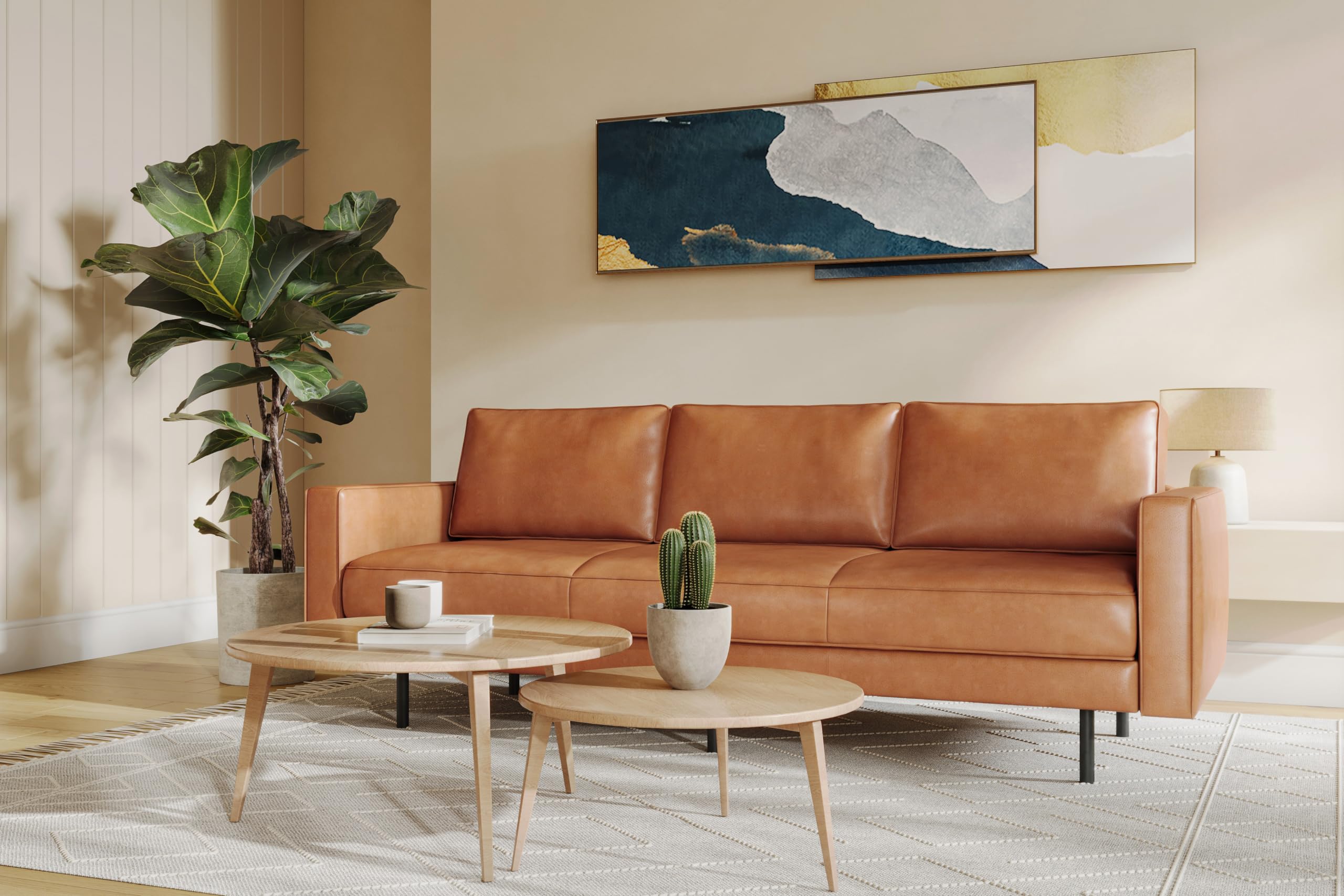 90" Italian Nappa Leather Sofa Cognac