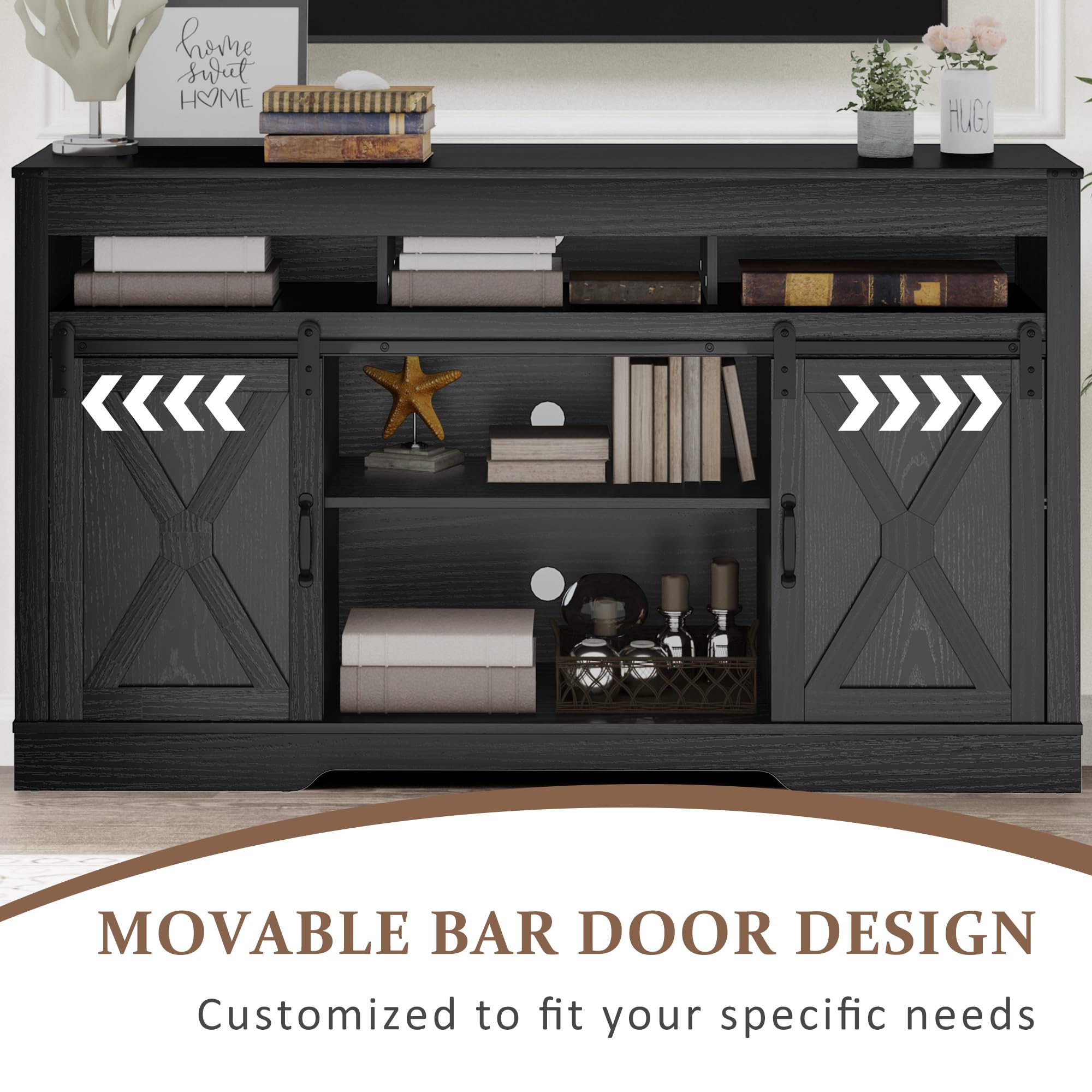 Farmhouse TV Stand with Sliding Barn Door for TVs up to 65 Inch