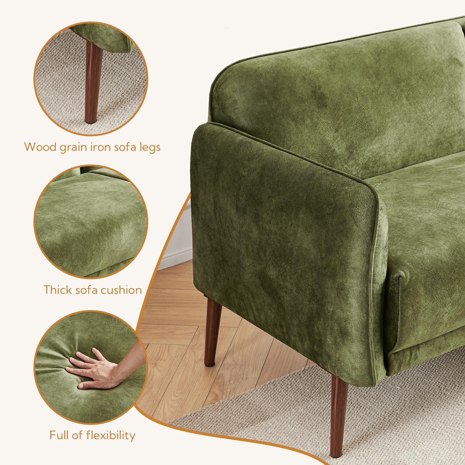 67" Mid Century Modern Loveseat Sofa with Pillows