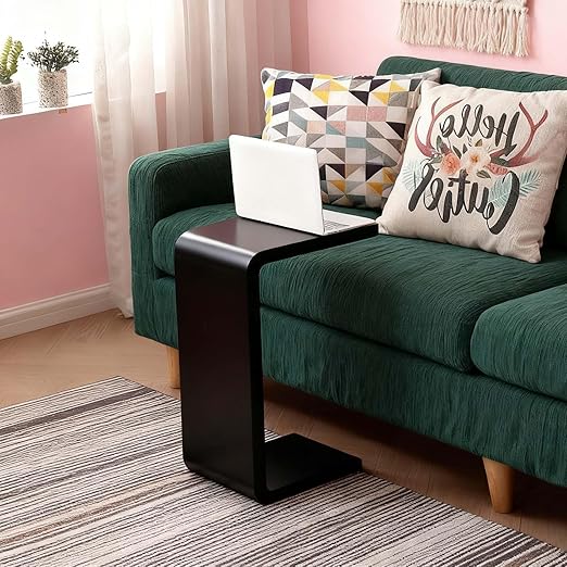 C-Shaped End Table Walnut Wood Sofa Side Table
