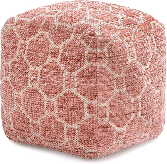 Handmade Pouf Ottoman Footrest - 20" x 20" x 20" Red