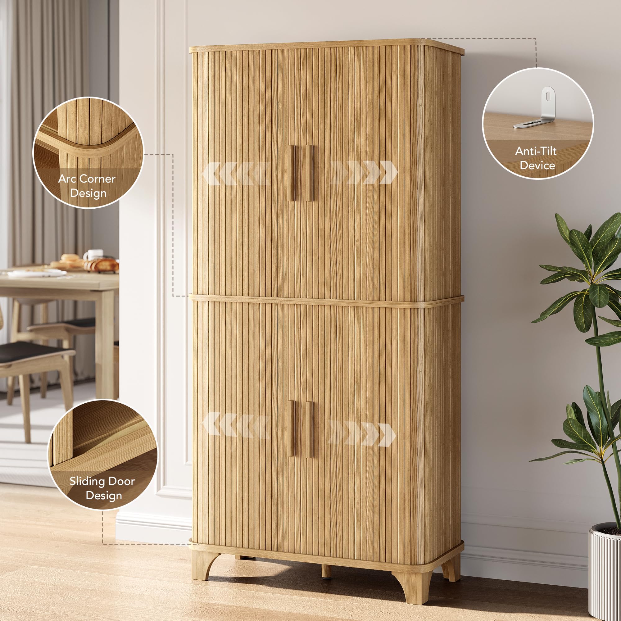 69" Tall Kitchen Pantry Storage Cabinet with Sliding Door