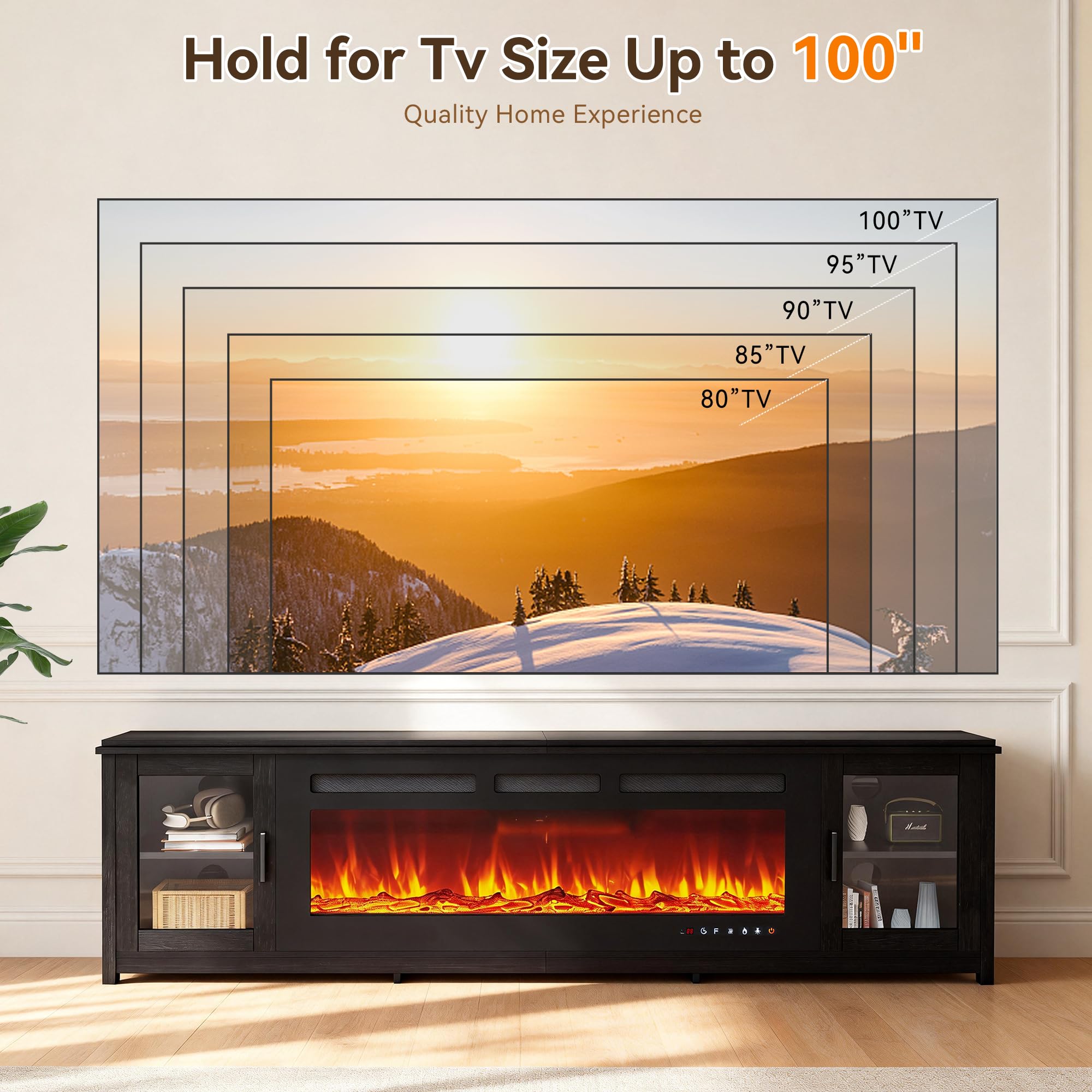 90" Electric Fireplace TV Stand with WiFi Control