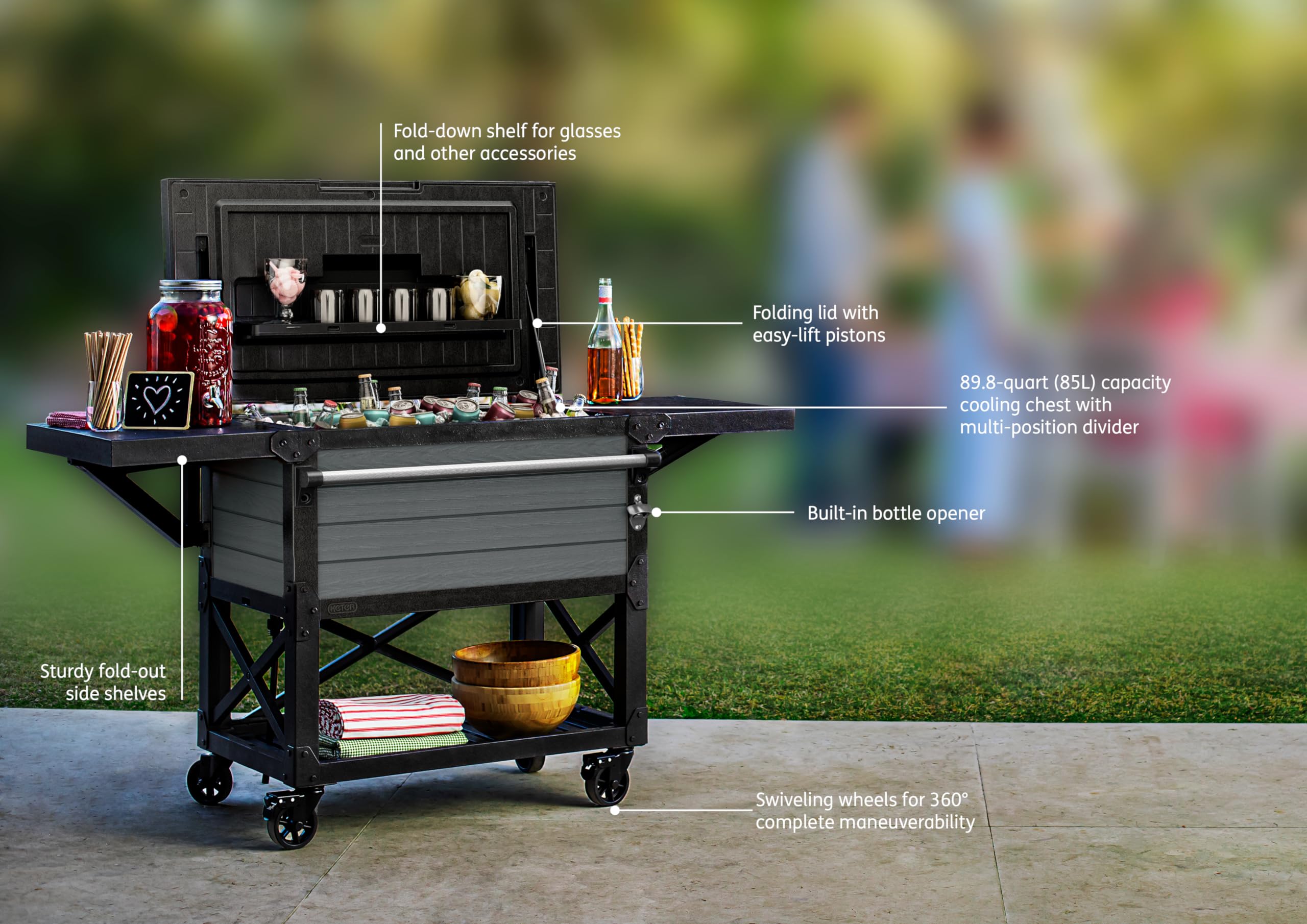 Outdoor Rolling Patio Cooler Cart with Bottle Opener