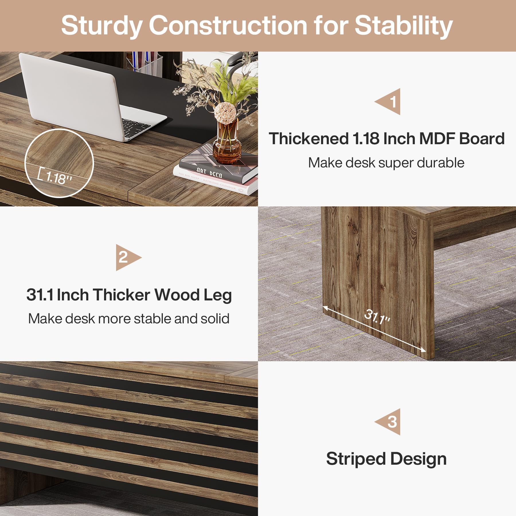 62.2" L-Shaped Executive Desk with Mobile File Cabinet