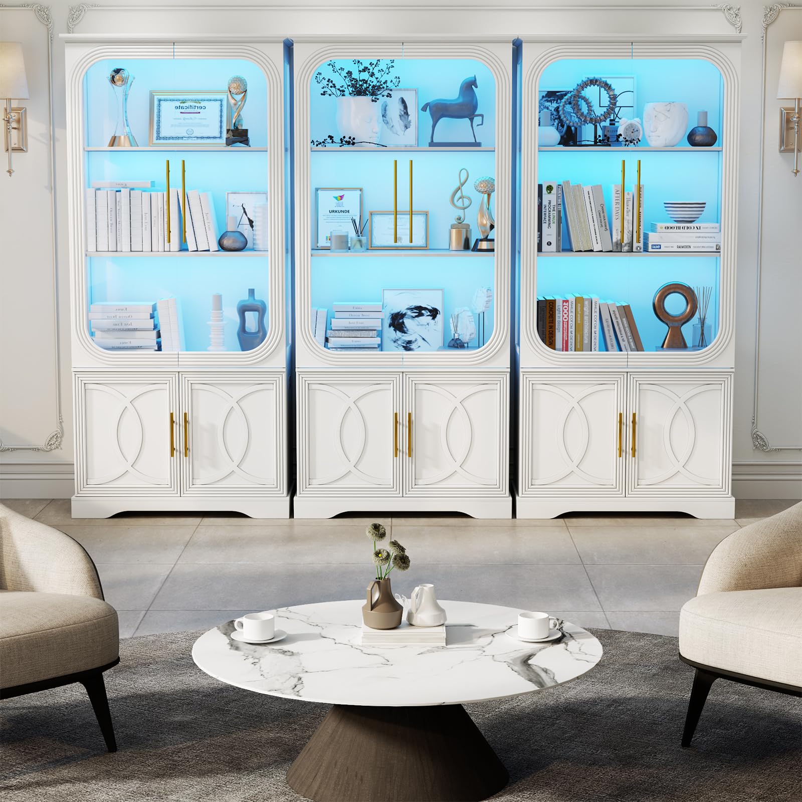 69.7" Display Cabinet with LED Lights and Glass Doors