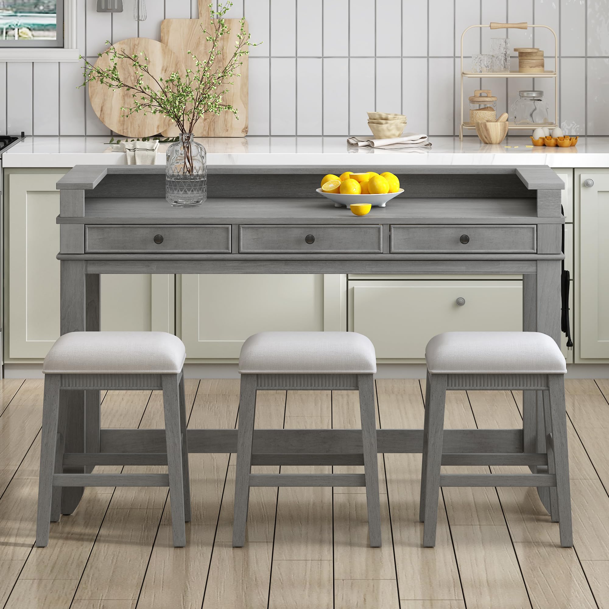 4-Piece Counter Height Dining Set with Charging Station and Storage Drawers